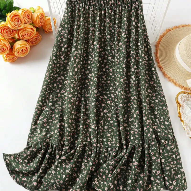 Women's Floral Casual Dress, Two-Layer Design, Woven Fabric, Fitted, Versatile Fashionable Women's Clothing, Perfect for Daily Wear & Special Occasions, Cover Up Skirt