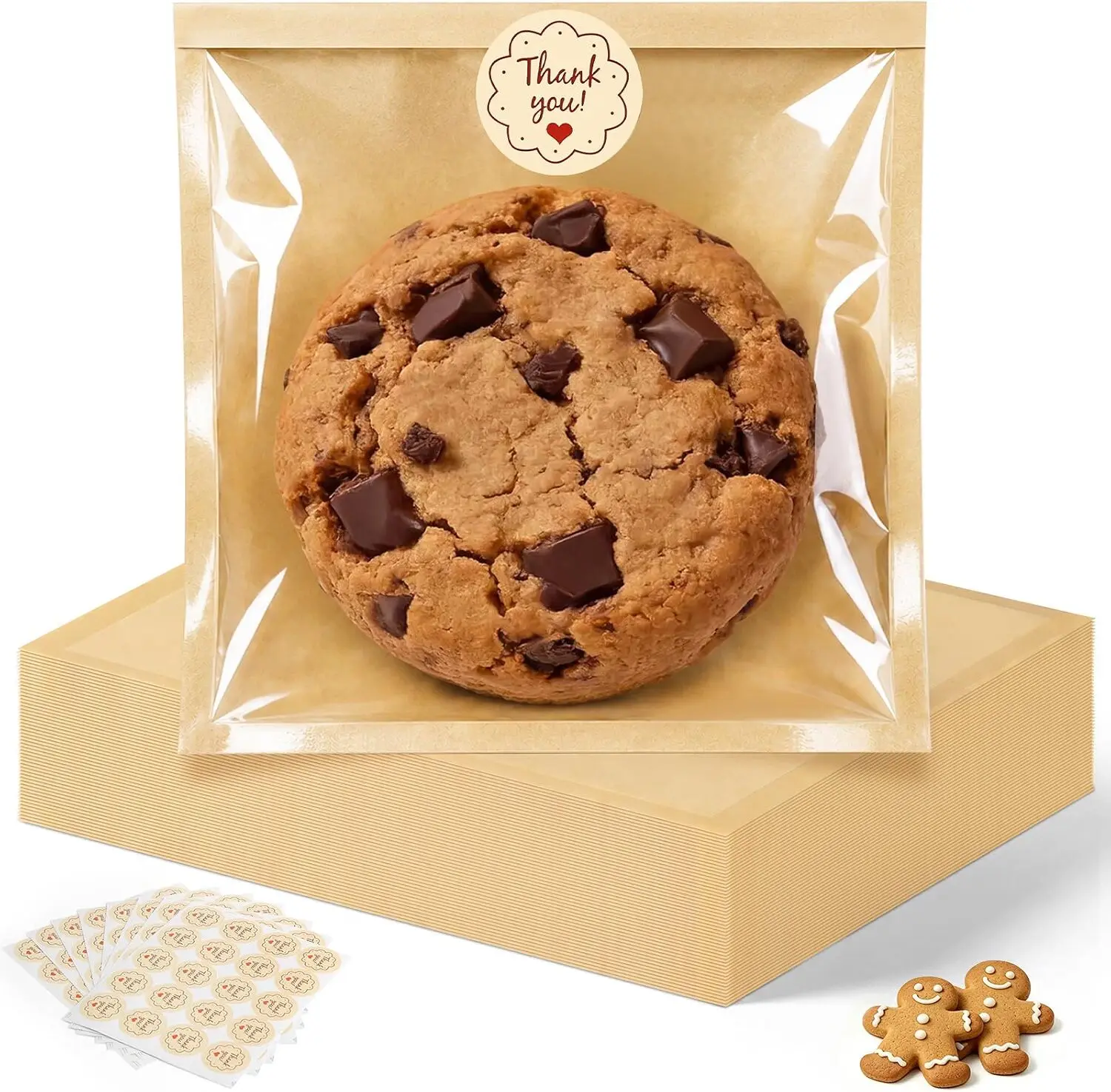 160 PCS Airtight Grease Resistant Cookie Bags with Seal, Window & Stickers - 5.7 x 6.5 inches Cookie Packaging for Bake Sales