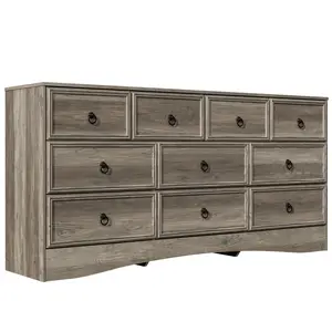 Farmhouse 10 Drawer Dresser for Bedroom – 63'' Long Dresser Wood Chest of Drawers,TV Stand for 75 inch TV, Storage Organizer Furniture, Hallway, Entryway, Closet, Brownish Grey