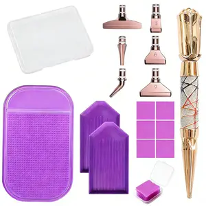 Diamond Painting Tool Set with Metal Alloy Nibs: Latest DIY Rose-Patterned Rhinestone Pen with Curved Nib for Quick Application Essential DIY Craft Tools
