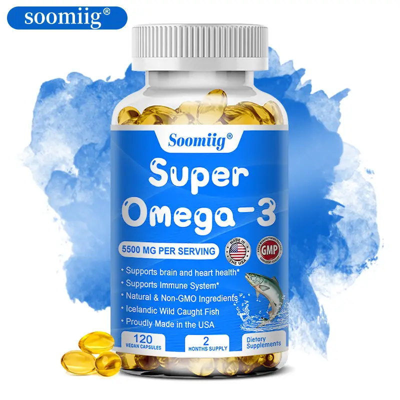 Soomiig Omega 3 Fish Oil, Wild Caught 5,500mg High EPA 1200mg DHA 900mg, Burpless Omega 3 Softgels for Healthy Heart Support, 120 Softgels