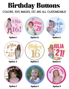 Customizable Birthday Buttons Pins and Pinback - Personalized Party Accessories for Celebrations - Fast Turnaround 24-48 Hours - Perfect for Birthdays