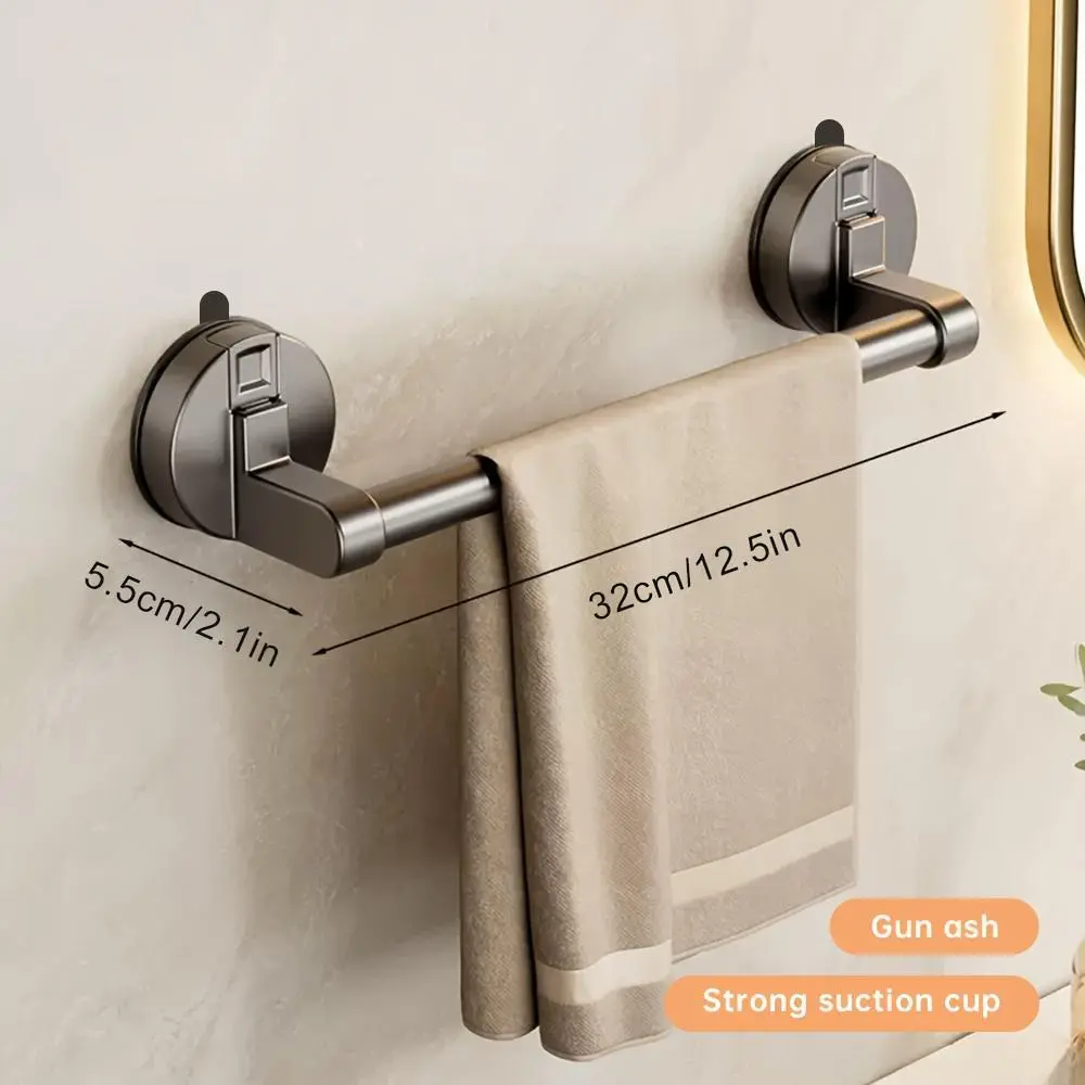 Modern Chrome Wall-Mounted Towel Rack - Bathroom Necessities, Adhesive Suction Cup Mount, ABS Base, Space-Saver Track-Style Design, Ideal for Bathrooms, Valentine's Day Gift