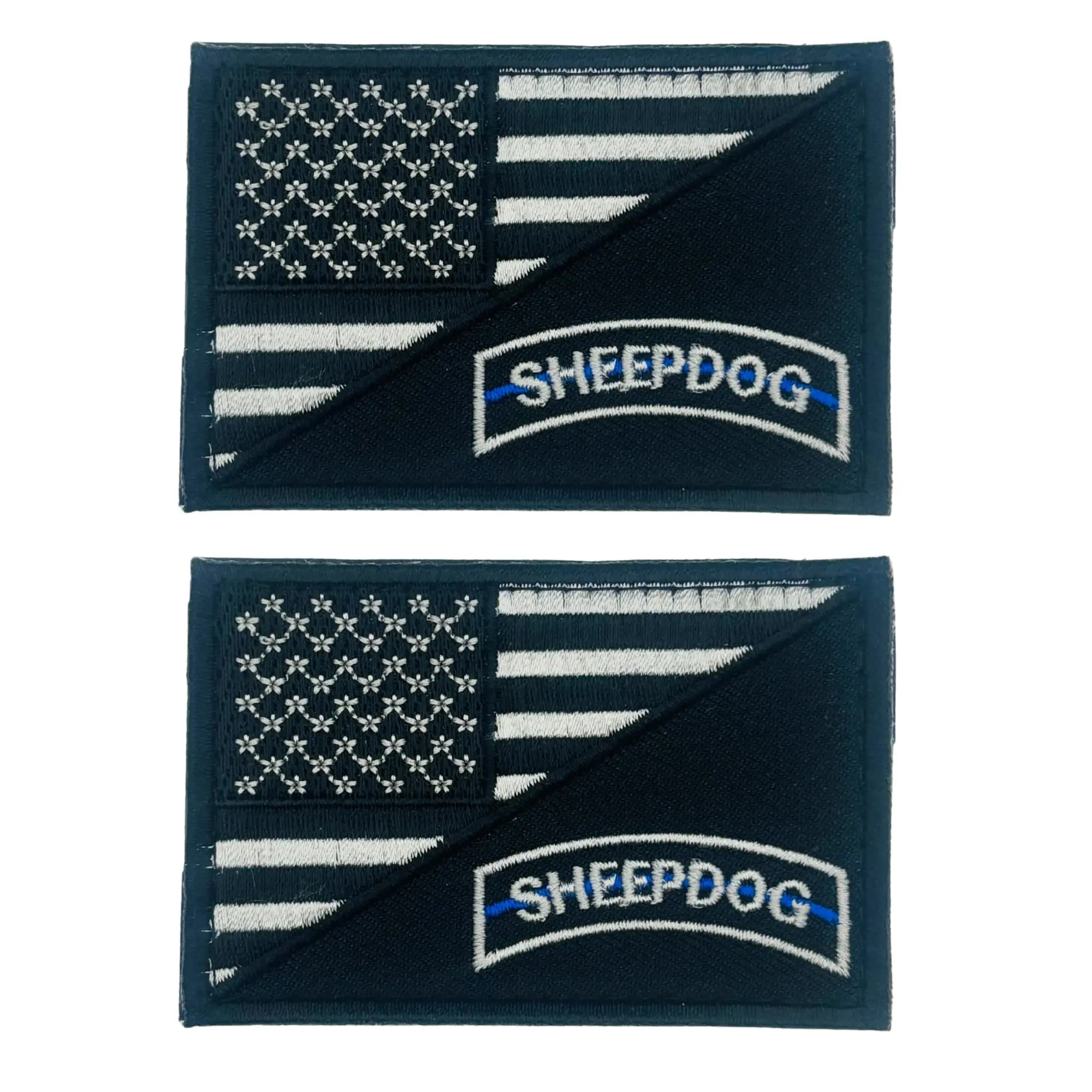 2PC Black Police Support Sheepdog Tab 3x2 Inch Hook Fastener Patch for Uniforms, Clothing, Costumes, and More
