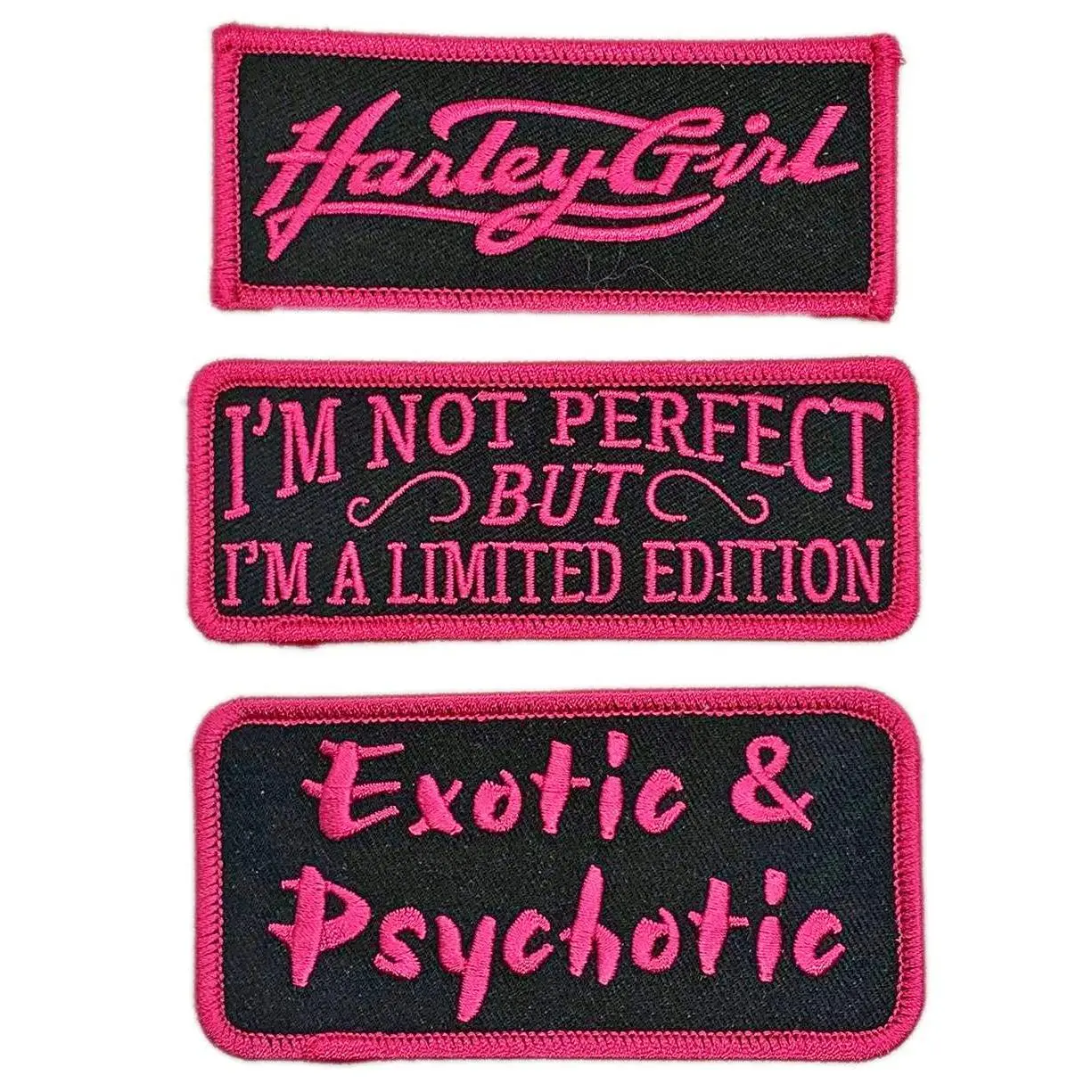 Harley Girl, I'm Not Perfect, Exotic Patch [3PC Bundle - Iron on Sew on ]
