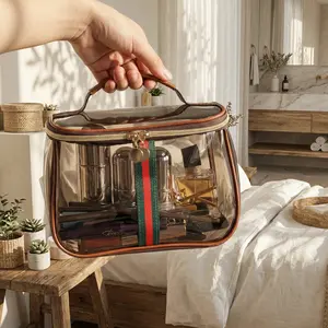 Luxury Travel Cosmetic Bag - Large Capacity Waterproof Toiletry Organizer| Vintage Brown Vanity Case for Skincare & Makeup