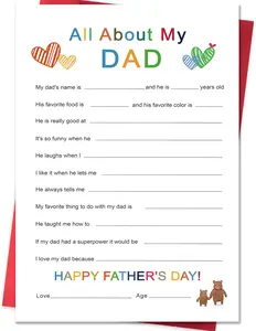 Funny Fathers Day Card for Dad，Fathers Day Card Gifts Decorations for Dad from Daughter Son Kids，Heartfelt Father's Day Cards Gifts，Funny Interactive Fill-in-the-Blank Tribute Cards | Gift Card with Envelope