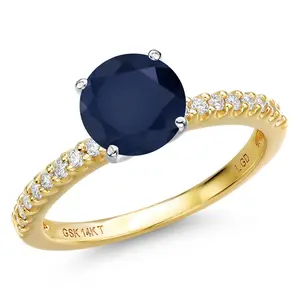 14K Two Tone Gold Blue Sapphire and Lab Grown Diamond Engagement Ring For Women | 2.62 Cttw | Round 8MM | Gemstone September Birthstone