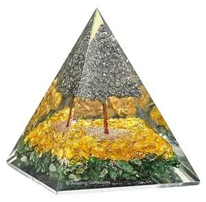 Orgone Pyramid for Money with Pyrite Crystal Tree, Citrine and Green Aventurine Crystals and Healing Stones - Authentic Orgonite and Organite Gifts to Atrract Money Abundance Wealth - Mothers Day Gift