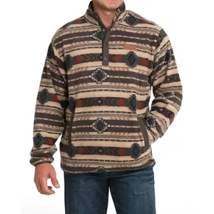 Men's Stylish Formal Polar Fleece Cinch Jacket, Outdoor Vest-Top, Aztec-Brown, MWK1514027
