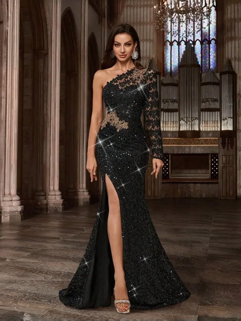 strapless open back dress Bronze Sequin Two-Piece Set – Deep Plunge & Flared Skirt S main image 1
