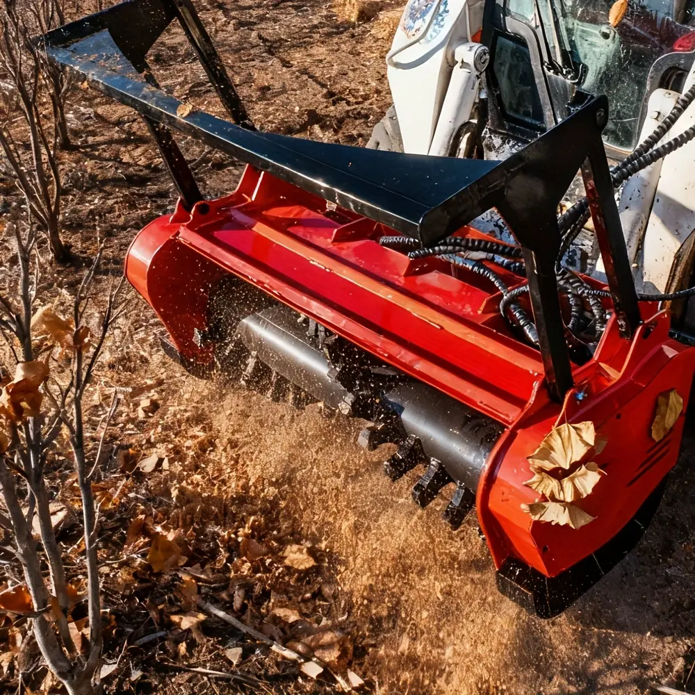 Free Ship 46 Inch Forestry Mulcher Skid Steer Loader Attachments, Powerful Pioneer Garden Mulcher for Leaf Shrub Branches Crusher Land Renovation And Cleaning Connects to Most Bobcat Skid Steers