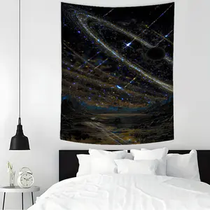 Interstellar Landscape Tapestry - Sci-Fi Planet Rings and Alien Terrain Wall Hanging for Bedroom & Living Room, Space Exploration Theme Background Fabric Decor