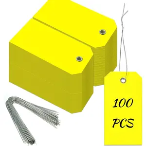 100 count Plastic Shipping Tags with Reinforced Wire Blank Heavy Duty Shipping  Equipment Moving Tags for Luggage Auto Parts Garage Inventory (Yellow, 2.36 x 4.7)