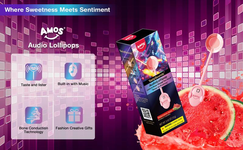 Amos TastySounds Music Lollipops Sugar-Free Audio Candies with Bone Conduction Tech Strawberry Blueberry Watermelon Snack Perfect Party Favor Amos TastySounds Music Lollipops Sugar-Free Audio Candies with Bone Conduction Tech Strawberry Blueberry Watermelon Snack Perfect Party Favor