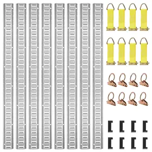 VEVOR E Track Tie-Down Rail Kit,  32PCS 5' E-Tracks Set Includes 8 Steel Rails & 8 O-Rings & 8 Tie-Offs with D-Ring & 8 End Caps, Trailer Securing Accessories for Cargo Motorcycles Bikes, 1500 lbs Load
