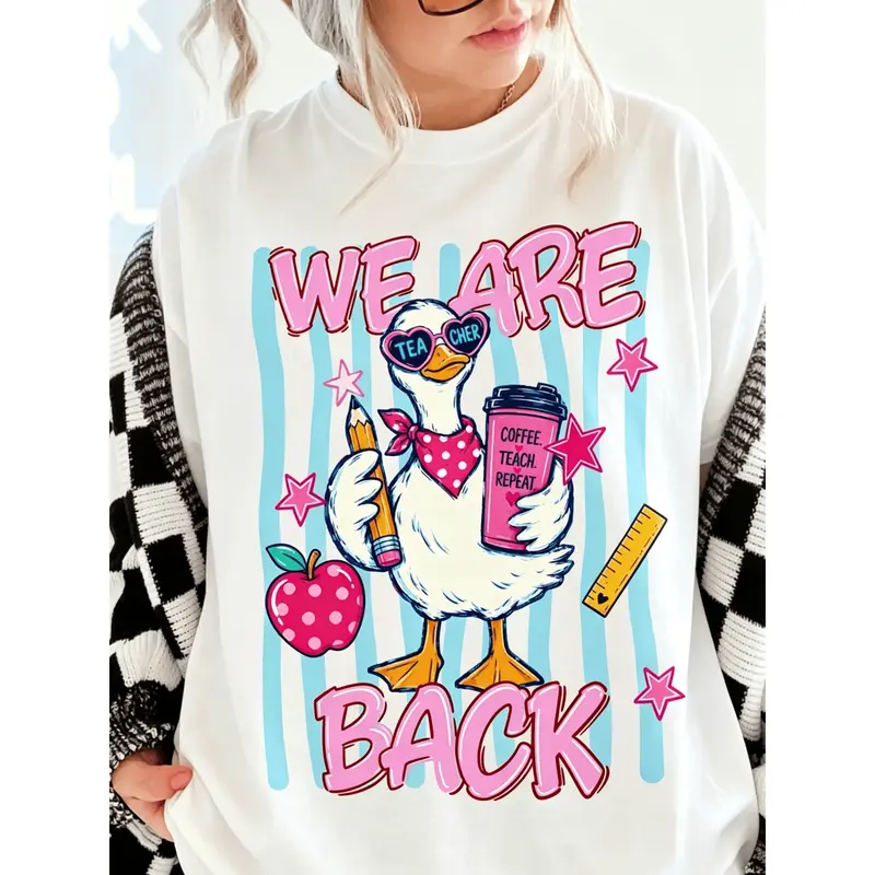 Men's Slim-Fitting Cotton Round Neck Short-Sleeve Casual Tshirt - Printed Premium Fabric Top with Graffiti Art, Goose Graphic, All Seasons, Machine Wash for Preppy Back to School First Day