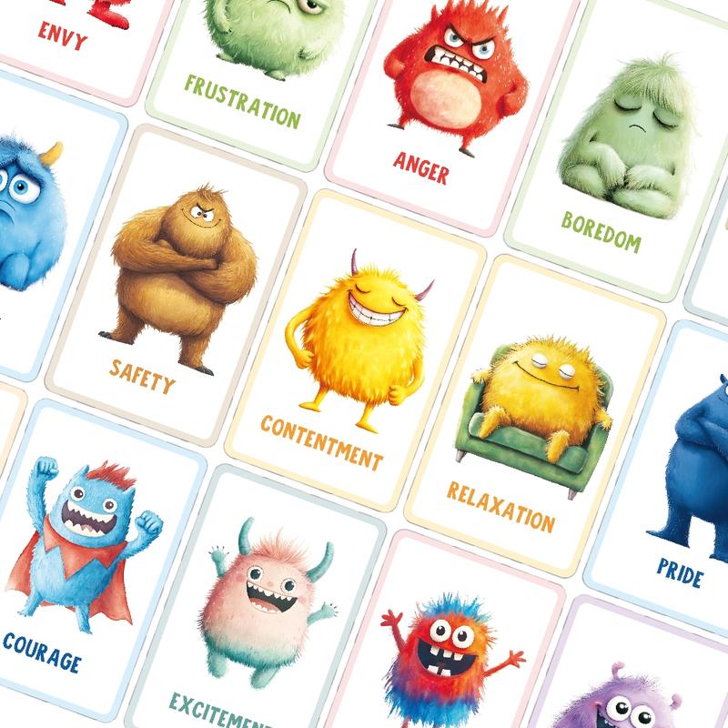 Emotion Monsters Cards with Explanatory Texts Cute Emotion Cards -German English French emotion cards,Self-Regulation Tools Social-Emotional Learning, Mood Management