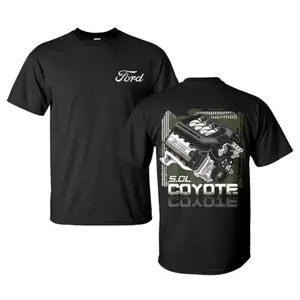 Ford 5.0L Coyote T-Shirt, High-Performance V8 Engine Graphic with Front Script Logo, Muscle Car Graphic Tee for Mustang Fans & Gearheads, Gift for Ford Racing Enthusiasts