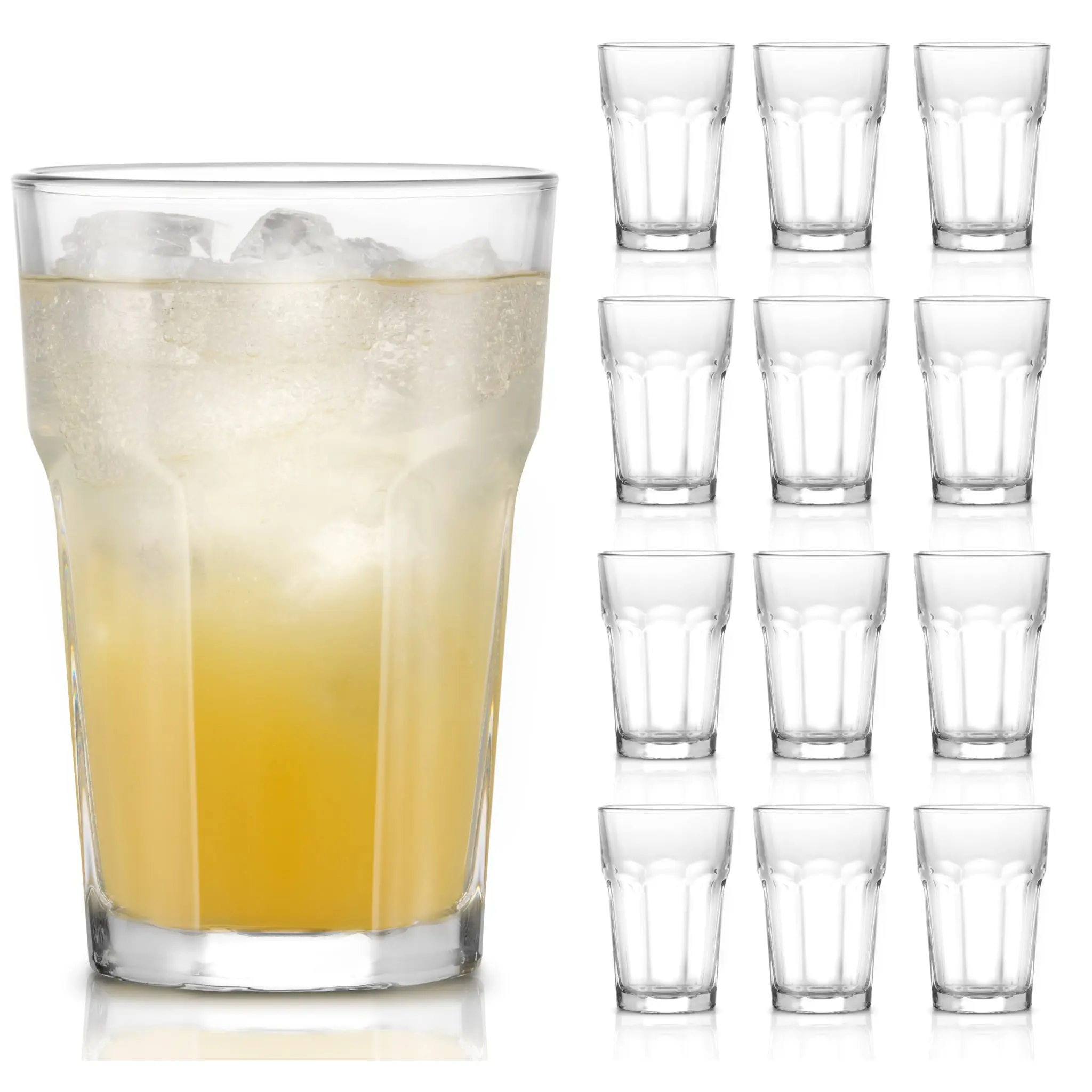 Libbey Gibraltar DuraTuff Drinking Glass Drinking Cup Set, Iconic Heavy Base Bar Glassware hick Drinking Glasses Set of 12, 14-Ounce Juice Glasses