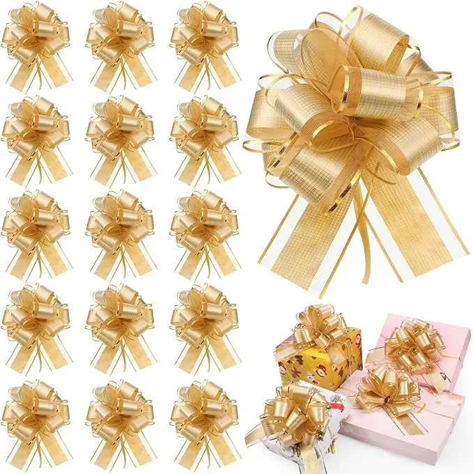 20 Pcs 6 Inch Pull Bows for Xmas Gift Wrapping,Gold | Christmas Gift Wrap Bows, Multicolor Wrap Accessory, for Gift Baskets, Present, Holiday, Valentine, Wedding Party Decor
