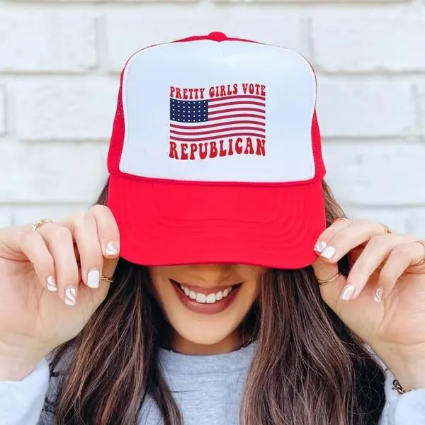 Embroidered Pretty Girls Vote Republican Hat, Trendy Trucker Hat, Republican Mom Trump Girl Conservative, Gifts Republican Hat, Pink Trump Hat Republican