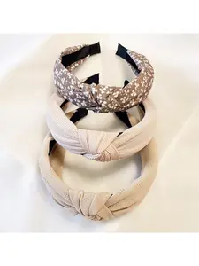 Fabric flower cross knotted headband with wide edges for sweet women going out hair accessories, face wash headband