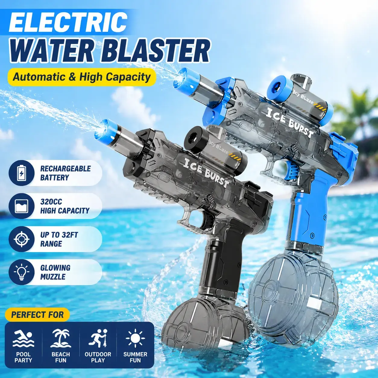USB-Rechargeable Automatic Water Gun, Portable Handheld Water Blaster for Pool and Beach Fun, Summer Party Toy for Kids Ages 3–6 #GLOBAL PICKS