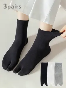 3 Pairs Women's Toe Separated Socks, Crew Socks, Soft Socks, Two-Toe Socks, Sandal Socks, Casual Everyday Wear, Fit, All Seasons