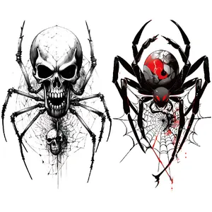 2 Pcs Spider Temporary Tattoo Stickers, Waterproof Realistic 3D Skull Design, Halloween Fake Tattoos for Pain-Averse People