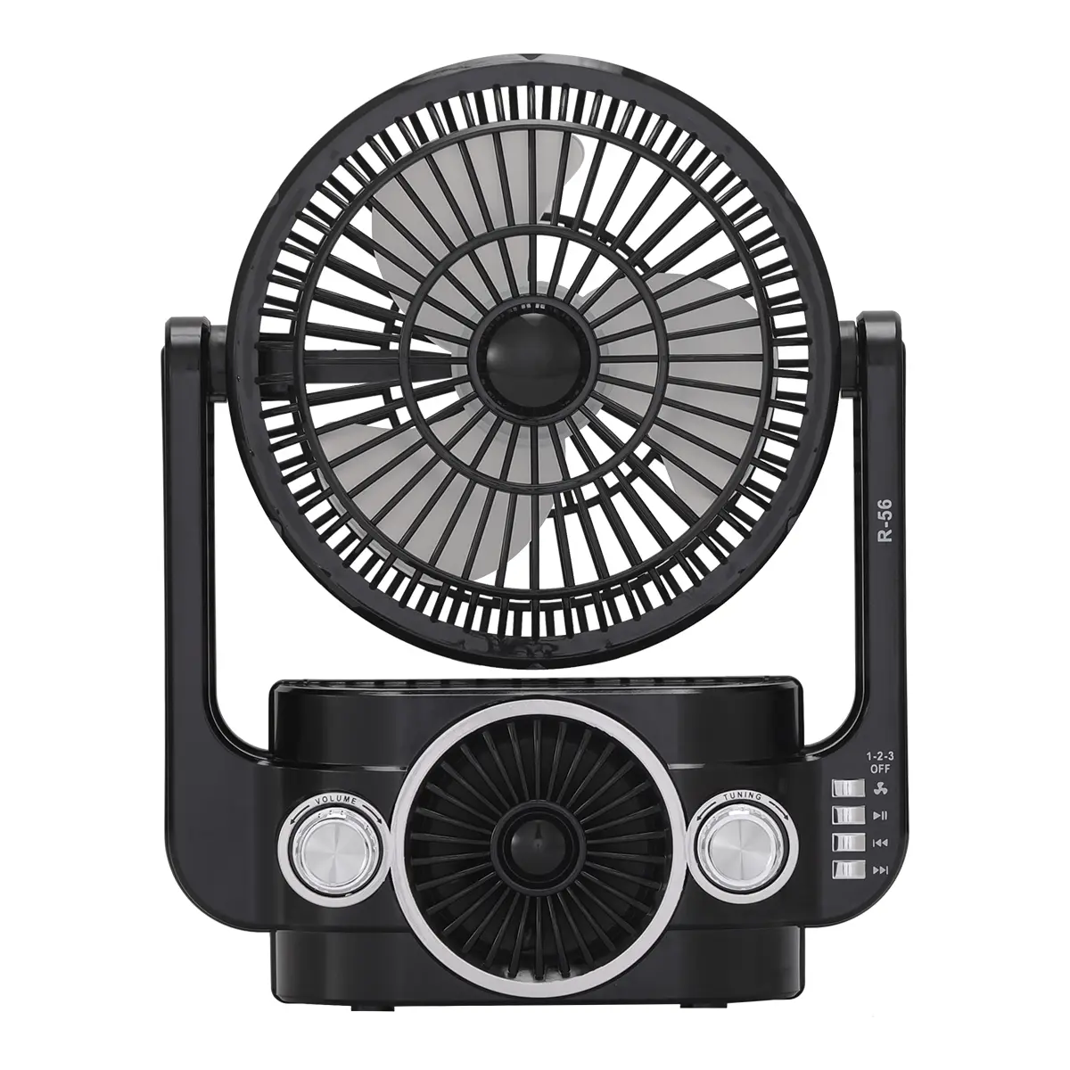 6" Adjustable Cooling Fan with 3-Band AM/FM/Shortwave Radio, Portable Wireless Speaker with Angled LED Floodlight, USB Rechargeable Desktop Sound Box with Telescoping Antenna
