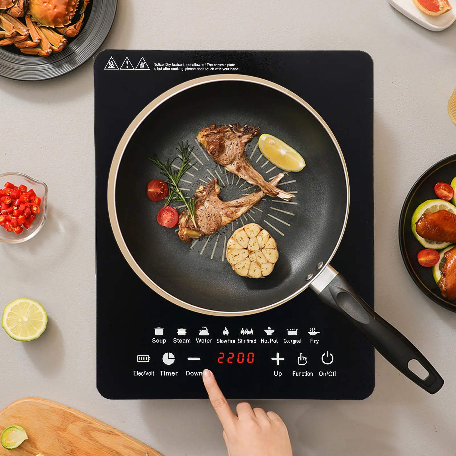 CNCEST Portable Induction Burner 750W Electric Countertop Burner with Touch Panel 8 Cooking Preset Programs Power Temp Adjustable LCD Display Auto Pot Detection Auto Shut Off Hot Plate Cooker with 3 Hour Timer