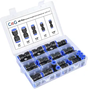 40 count Quick Connect Air Hose Fittings 5/32 1/4 5/16 3/8 1/2 inch Quick Release Pneumatic Push to Connect Fittings Kit Air Line Fittings for 5/32 1/4 5/16 3/8 1/2 inch Tube