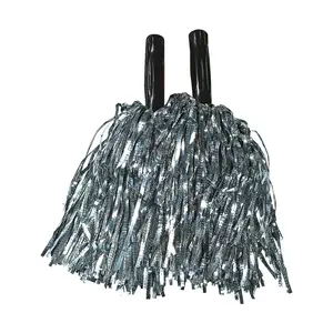 10" Bright Silver Metallic Plastic Foil Cheer Pom-Poms - 12 Pc.