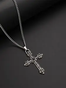 Men's Stainless Steel Chain Necklace Set, Statement Necklace, Hip Hop Punk Style Cross Design Pendant with Artificial Crystal, Casual Daily Wear, All Seasons