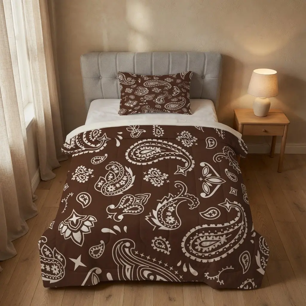 Boho Paisley Bandana Comforter Set, 2/3PCS Brown Retro Quilt, Soft Breathable Skin-Friendly, No Pillow Insert, All-Season Bedding for Bedroom Dorm Guest Room, Perfect Gift Option