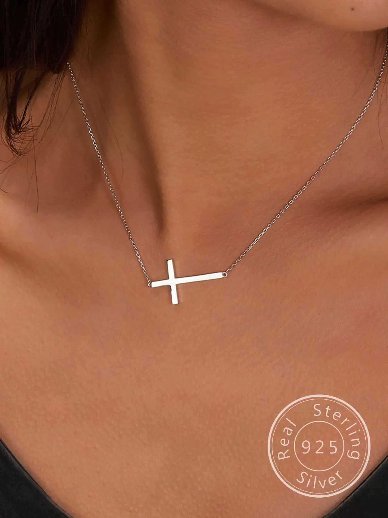 925 Sterling Silver Dainty Cross Pendant Necklace for Women & Girls, Fashion Jewelry for Party, Daily Clothing Decor, Trendy All-match & Exquisite Jew