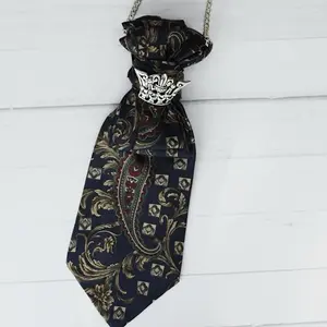 Women's Tie Navy with Decorative Design, Adjustable Tie Strap, Elegant Style for Womenswear - Tops