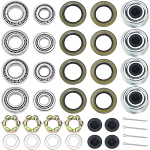 4Sets 25580 14125A Trailer Axle Hub Bearings Kit, with 21333TB/10-10 22333TB/10-36  Seals 2.72'' Dust Caps Cotter Pins Spindle Nuts & Washers for 7000 lbs Trailer #D42 Tapered Spindle