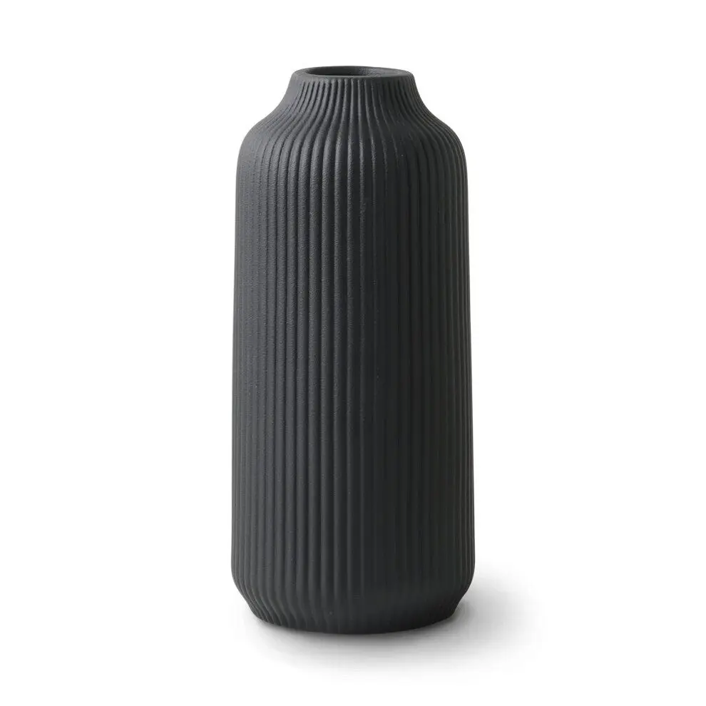 Nordic Ceramic Vase 8" Black Matte – Scandinavian Boho Home Decor