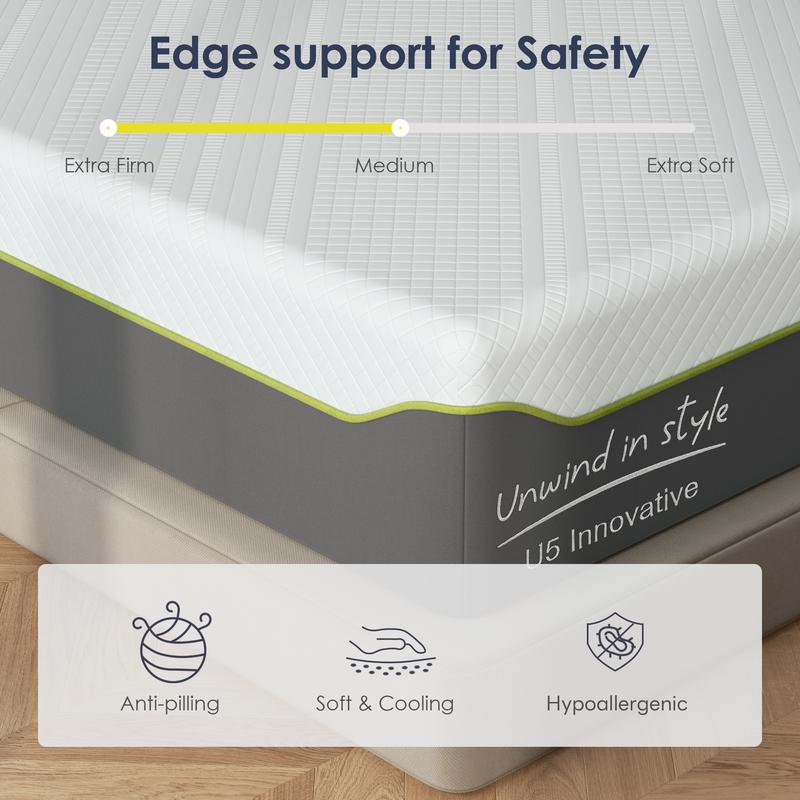Soges Green Tea Gel Memory Foam Mattress 4-14 Inch, Twin/Full/Queen/King Size with Pressure Relief, Washable Cover, Medium Firm for Adults & Teens, Blue/Light Grey/Dark Green