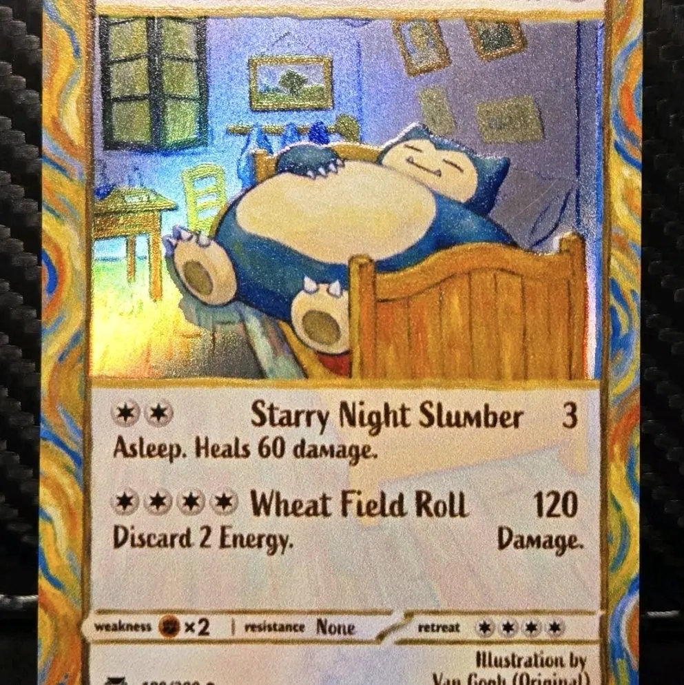 Snorlax Custom-Made Embossed Van Gogh Fan Art Single Trading Card, Collectible Display Piece for Non-Sports Trading Card Enthusiasts, Cartoon Non-Sports Card Singles