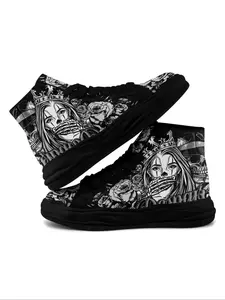 Men's Skull & Rose Print High Top Sneakers, Casual Comfortable Breathable Lace Up Chunky Sneakers, Fashionable Skate Shoes for Daily Wear