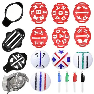 Golf Ball Line Marking Template Set, Includes Letters Arrows Patterns, DIY Drawing Kit with Marker Pen, Precision Putter Alignment Tool
