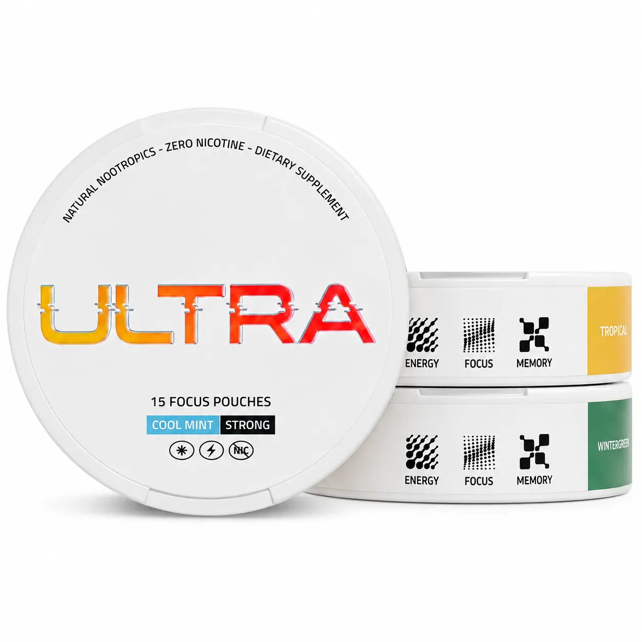 Ultra Focus Pouches (Variety Pack, 3 Cans) Nicotine and Caffeine Free Dietary