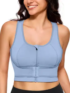 Women's Solid Zip Front Sports Bra, Breathable Comfortable High Stretch Sports Bra, Gym Clothes, Ladies Sportswear for Indoor Outdoor Wear Valentine's Day, gift, Activewear, Workout Bras, Running Workout Bras