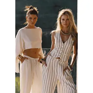 Diane White Striped Trousers - Versatile Design with Distinctive Stripes, Ideal for Various Occasions