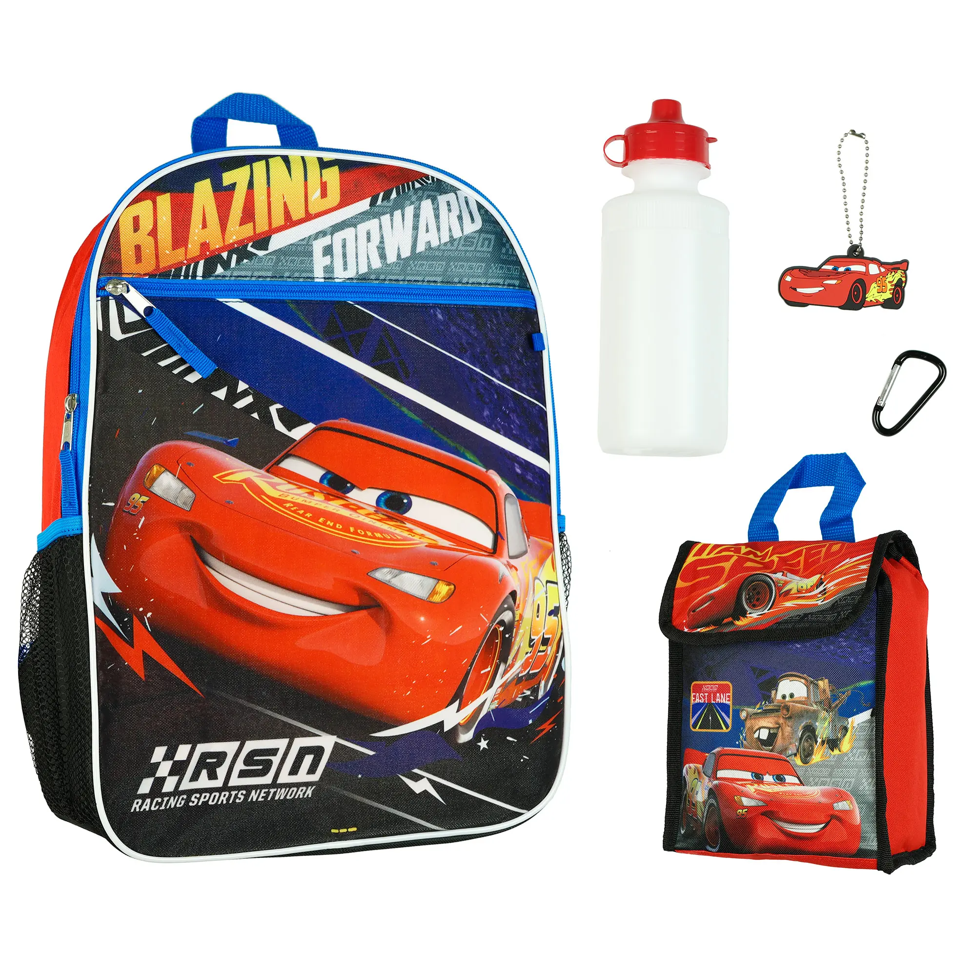 Disney Cars Lightning McQueen Youth Backpack Set, 5-Piece 16" School Bundle with Lunch Box, Animated Character Pick for Students, Backpacks For School