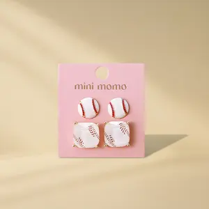 Baseball  Sports Cushion Square Stud Earring Set - Perfect for Game Days or Casual Wear