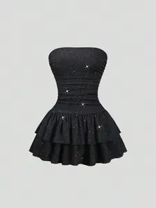 Black Strapless Mini Dress - Ruffle Tiered Party Dress for Summer Nights